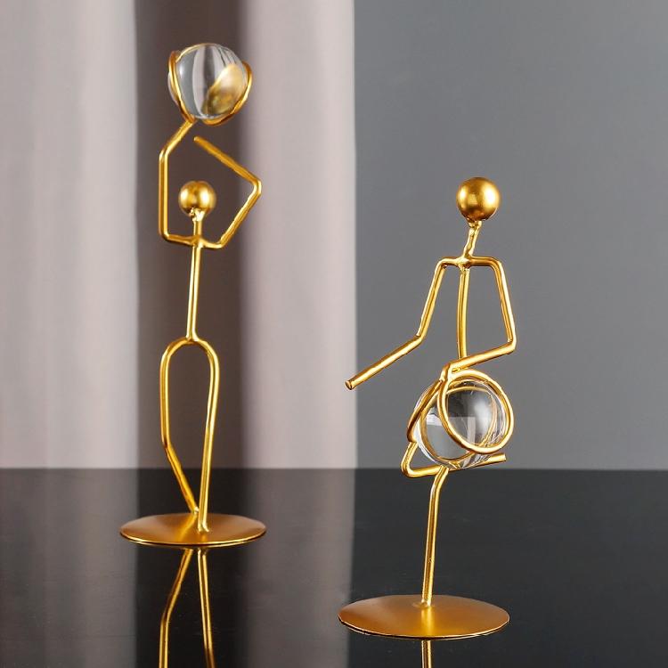 Athlete Crystal Ball Figurine Iron Gold Desktop Ornament Bedroom Living Room