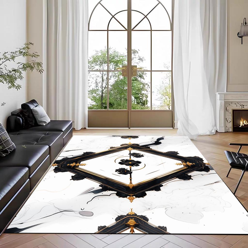 Nordic Marble Print Area Rug for Living Room In Front of Sofa Non-Slip Modern Floor Mat for Bedroom