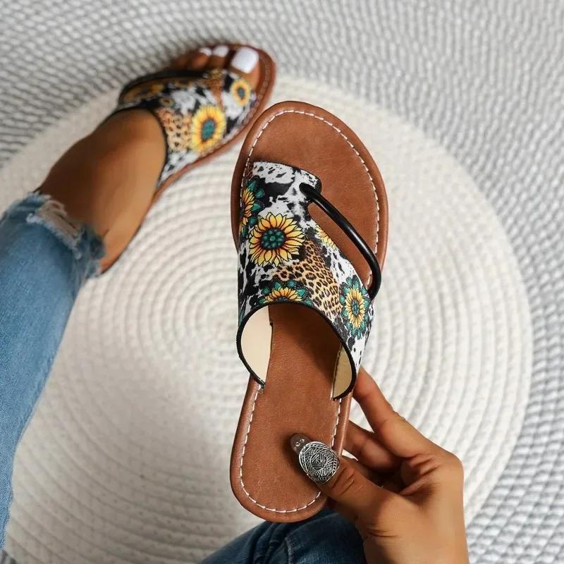 Fashion Summer Women's Flip Flops Outdoor Casual Beach Shoes for Women Flowers Flat Thong Sandals Retro Slides Shoes Women's Slippers