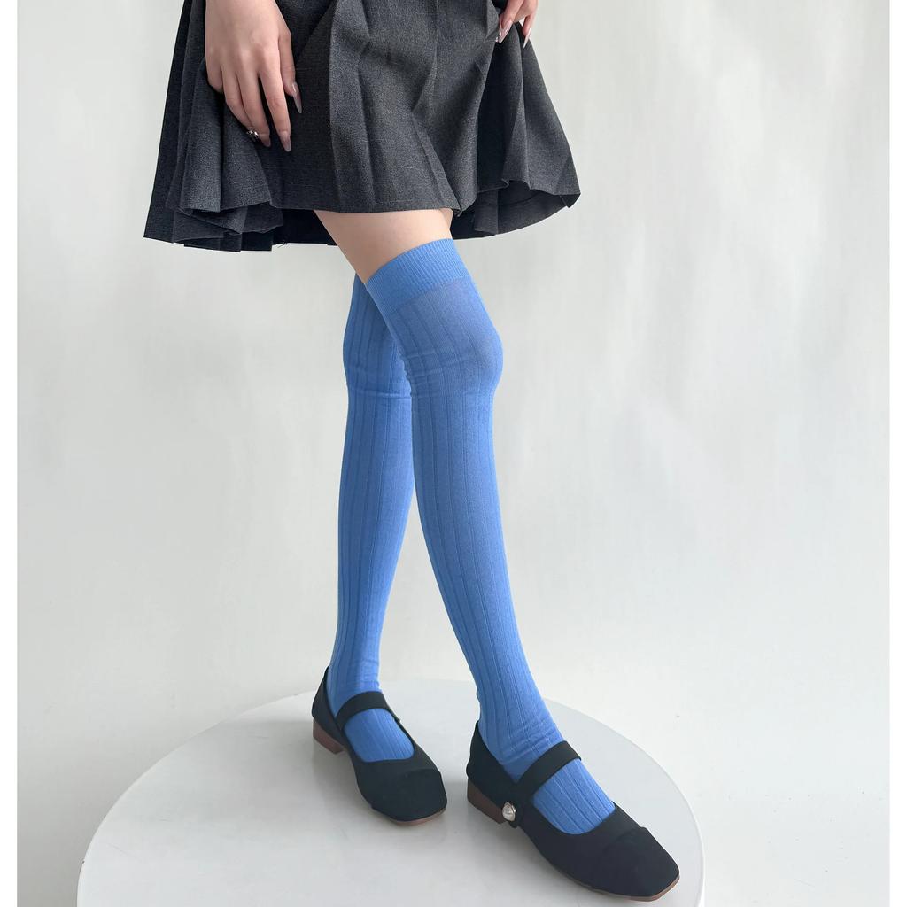 Damenstrümpfe, Baumwolle, dünn, atmungsaktiv, Kniestrümpfe, Oberschenkelstrümpfe, Schulmädchen, einfarbig, lange Socken, Oberschenkelstrümpfe