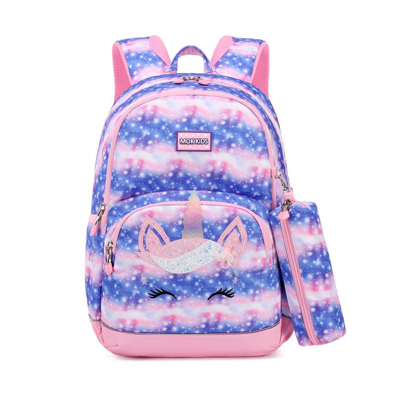 Mok Lightweight Double Shoulder School Backpack & Pencil Case Set for Girls, Grades 1-6