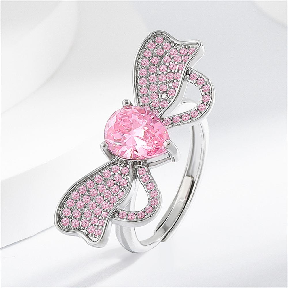 

Cute Female Pink Zircon Stone Silver Color Butterfly Wedding Rings Promise Open Adjustable Engagement For Women resizable розовый