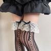 Fishnet Over The Knee Socks With Ruffle Lace Edging And Ribbon Bows Accent Aesthetic Thigh High Stockings For Women