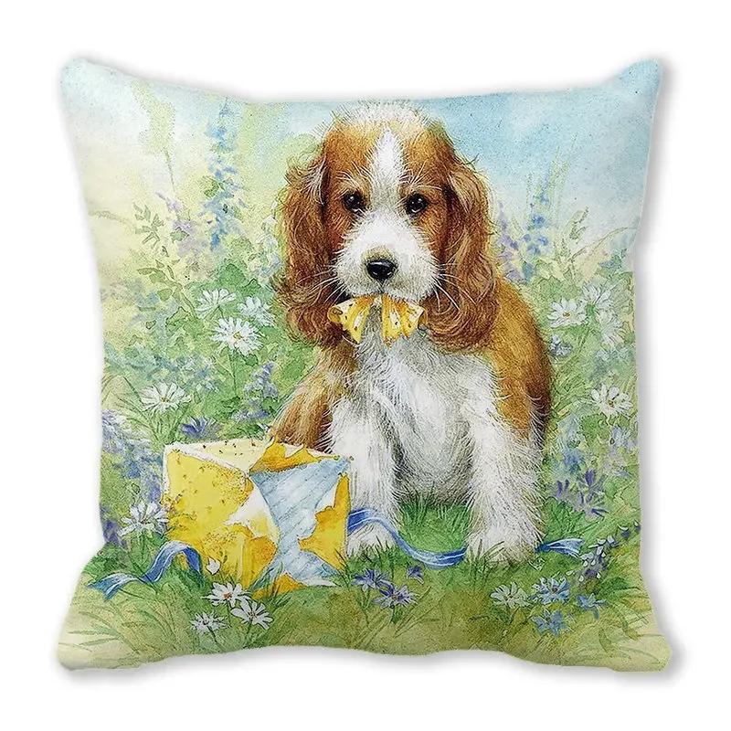 Urocza poszewka na poduszkę z nadrukiem zwierzęcym kota i psa do dekoracji sofy w salonie domowym, kwadratowa poszewka 45x45cm