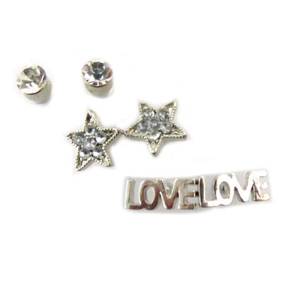 [J7716] - 3 Pairs of Silver 'Love' Earrings