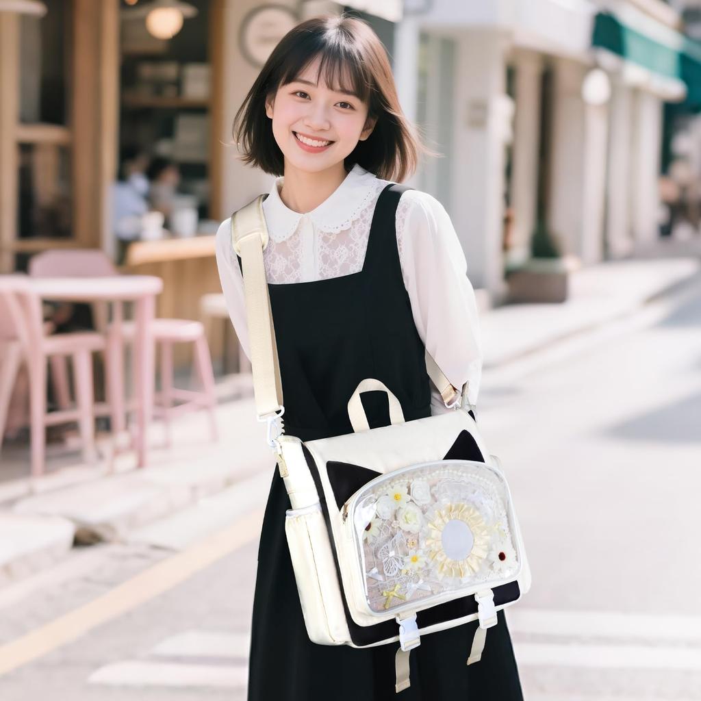 Ita Oshikatsu A4 Cute Cat Ear Backpack with Clear Shoulder Backpack for Perfect for and Travel [TINYAT] Bag, Backpack, Size, Water-Repellent, 3-Way,