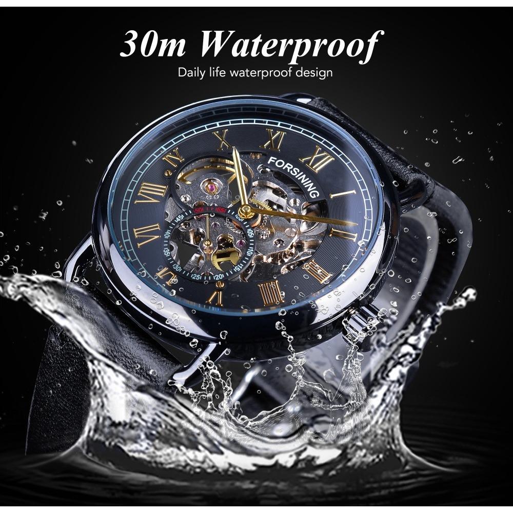 Forsining Watch Men's Fashion Casual Classic Hollow-out Waterproof Manual Mechanical Watch GMT1134-4-A