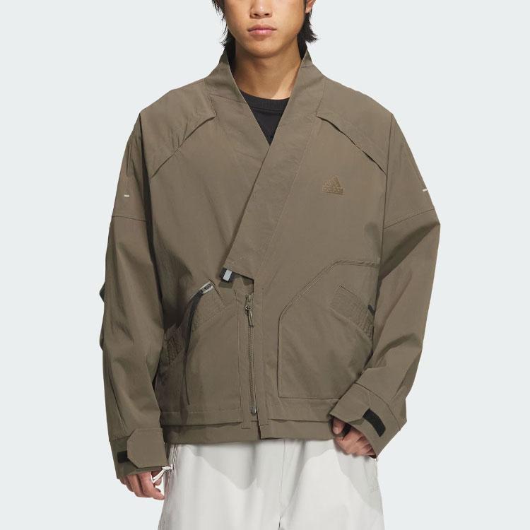 Adidas Sportswear Fleece Jacket Solid Color V-Neck Long Sleeve Casual Jacket Men Jackets Tree-Branch-Brown IY0697