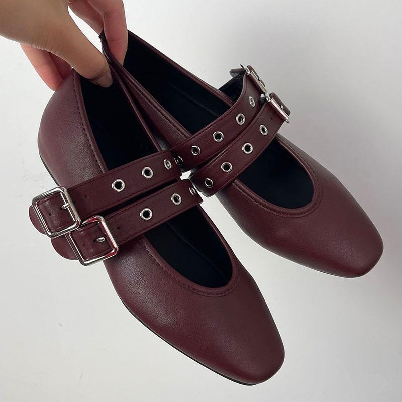 Fashion Luxury Female Soft Footwear Round Toe Ladies Flats With Shoes Shallow Fashion Buckle Strap Shoes Flats Mary Janes For Women