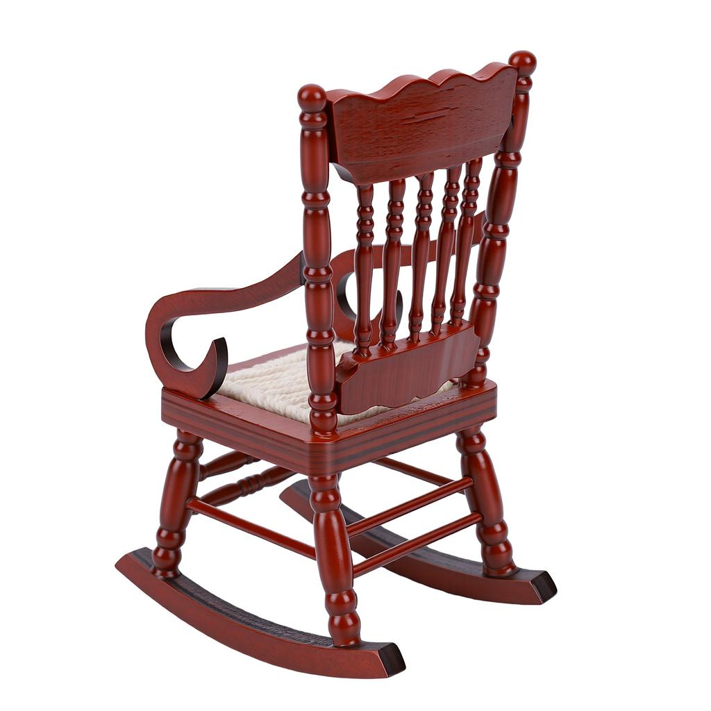 Miniature Rocking Chair 1:12 Scale Dollhouse Wooden Furniture for Mini Living Room Model Handicraft Display Brown