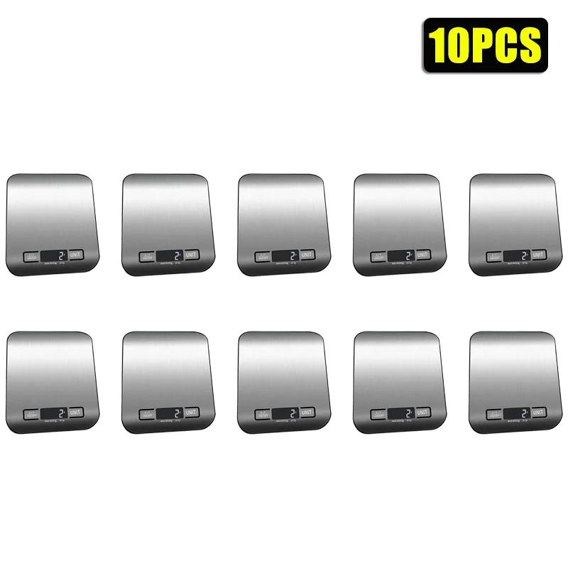 10PCS Rechargeable Kitchen Scale Jewellery Scale Electronic Scale Stainless Steel Home Kitchen Electronic Weighing Grammage 5KG