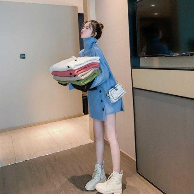 Boutons Chics d'Automne Pullovers Amples Unis Pull Femme Mode Manches Longues Pulls Tricotés Décontractés Hauts Tricotés pour Dames Pulls Femme Vintage 25523