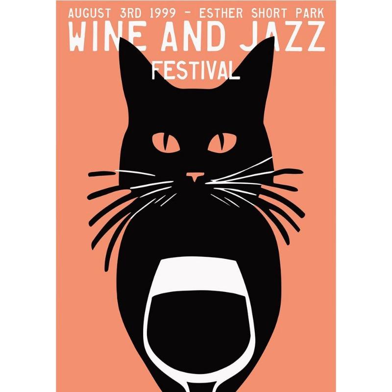 Retro Wein und Jazz, Sommerfest, Poster, Leinwand, Gemälde, abstrakte Katzen, Getränke, Wandkunst für das moderne Wohnzimmer, Wohndekor