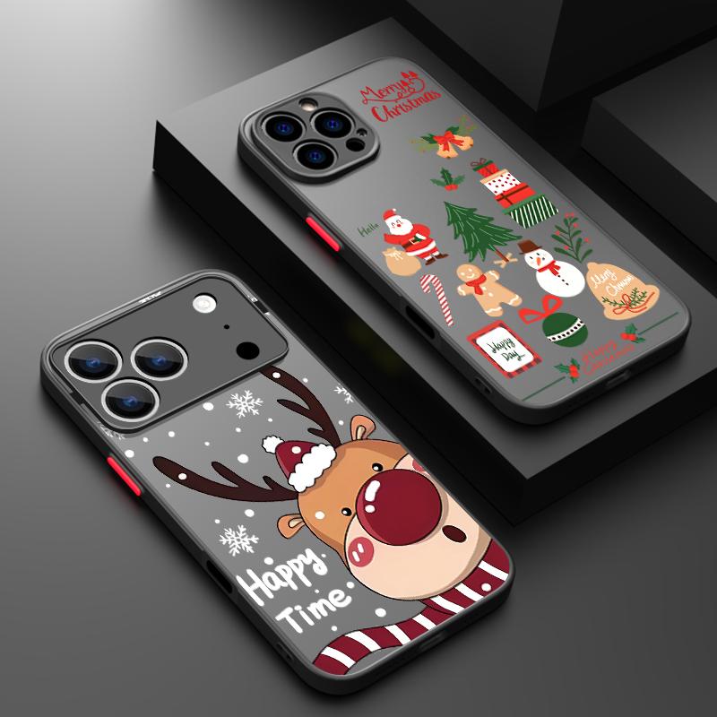 For iPhone 17 Pro Max Case Christmas Elk Snowman Hybrid TPU+PC Cover For iPhone 13 15 14 12 11 17 Air Funda iPhone 16 Pro Max
