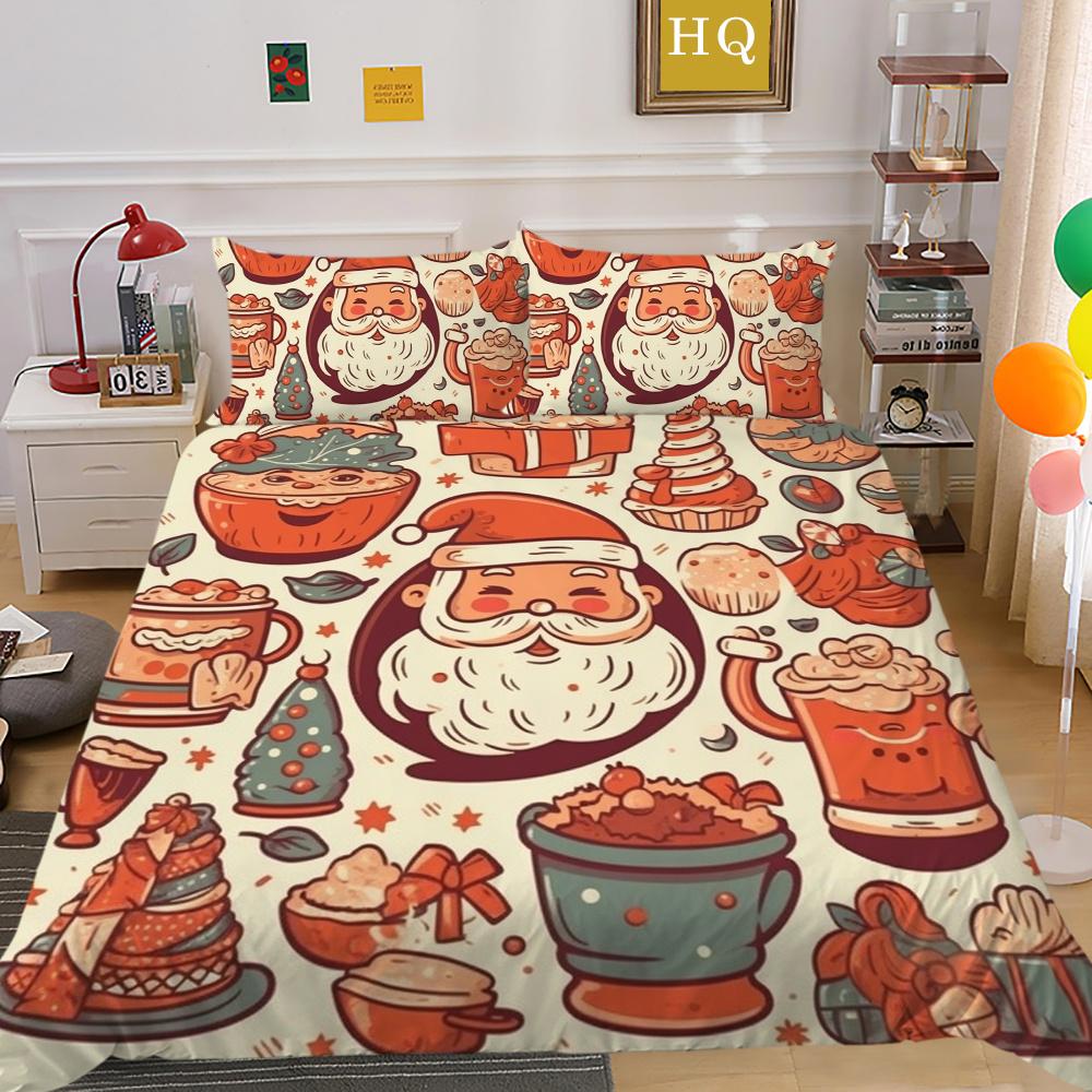 Christmas Printed Home Bedclothes Microfiber King Size Bedding Set Cover Children Superior Duvet Cover Set