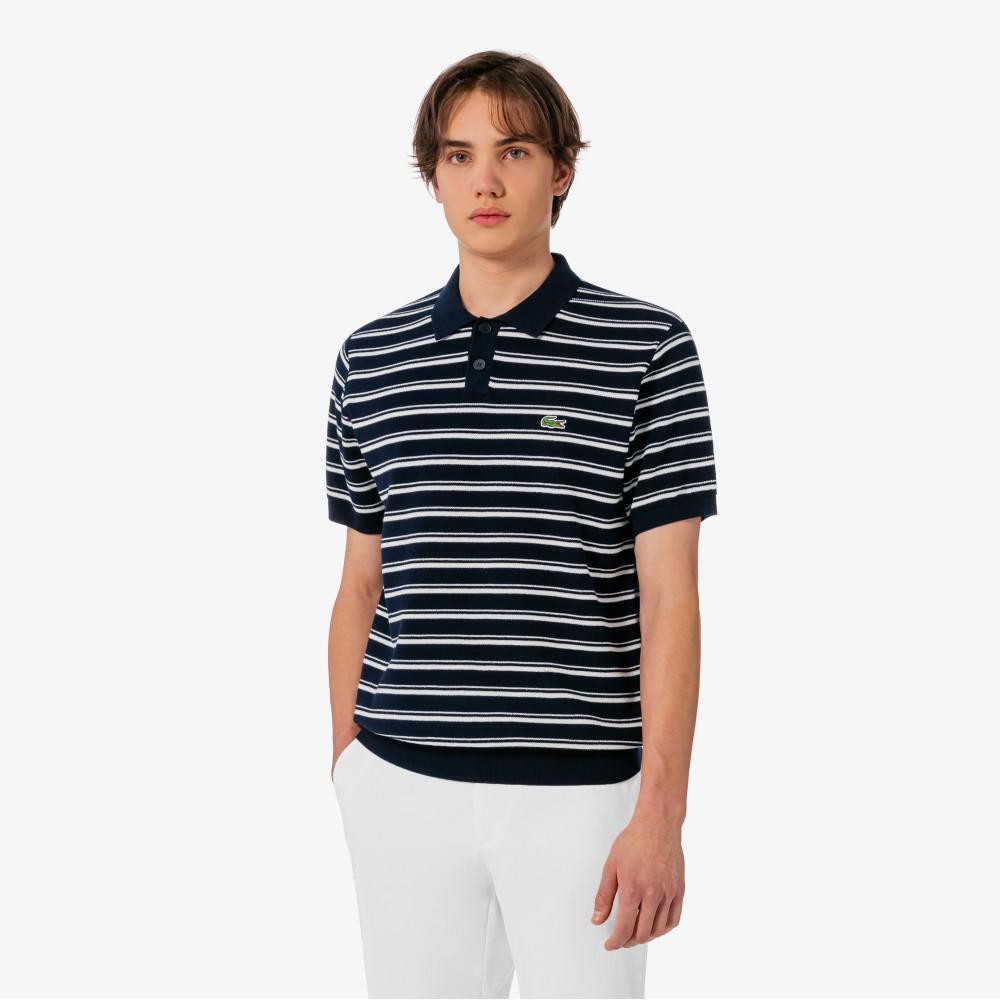 Lacoste Men's Multi Stripe Bouclé Mix Short Sleeve Sweater Polo Shirt PH578E-56G166