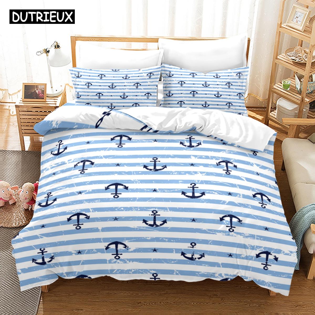 

Nautical Ocean Anchor Bedding Sets 2022 Ocean Spirit Duvet Cover Bedding Set King Queen Bed Linen With Pillowcase Bedclothes AU Single(140x210cm)