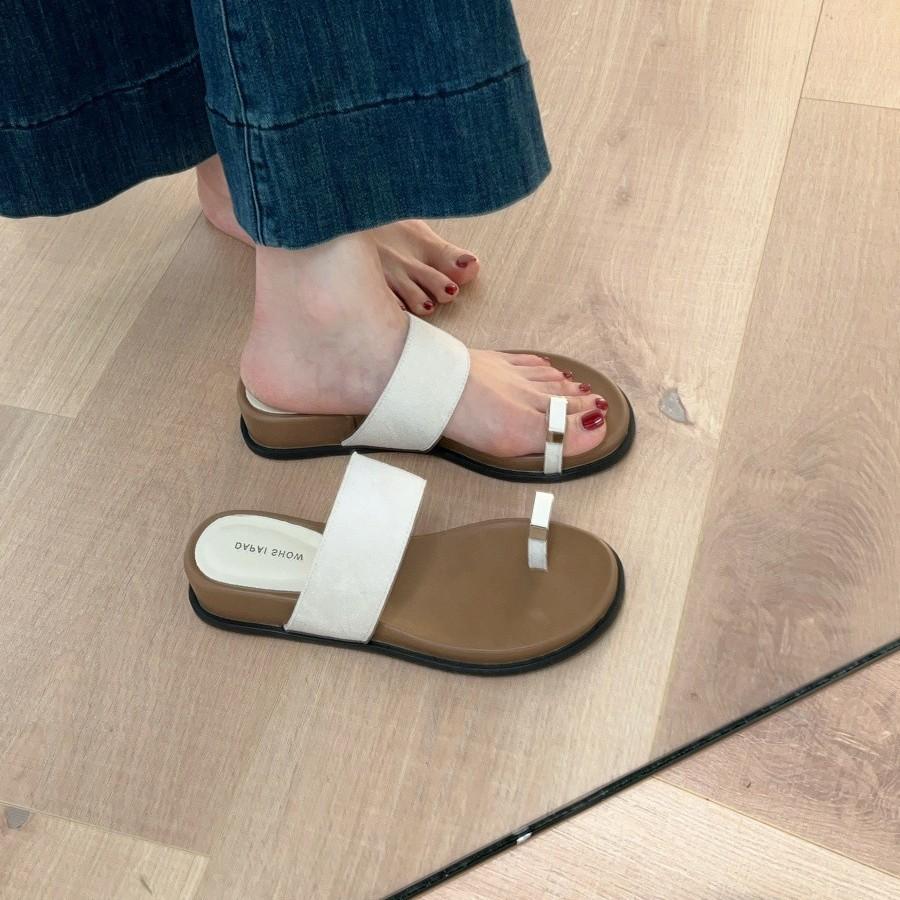 Grape Mother Summer New Models Increased by 4cm~ One Word with Outer Wear Cover Toe Herringbone Flat Bottom Toe Cool Slippers Female Summer