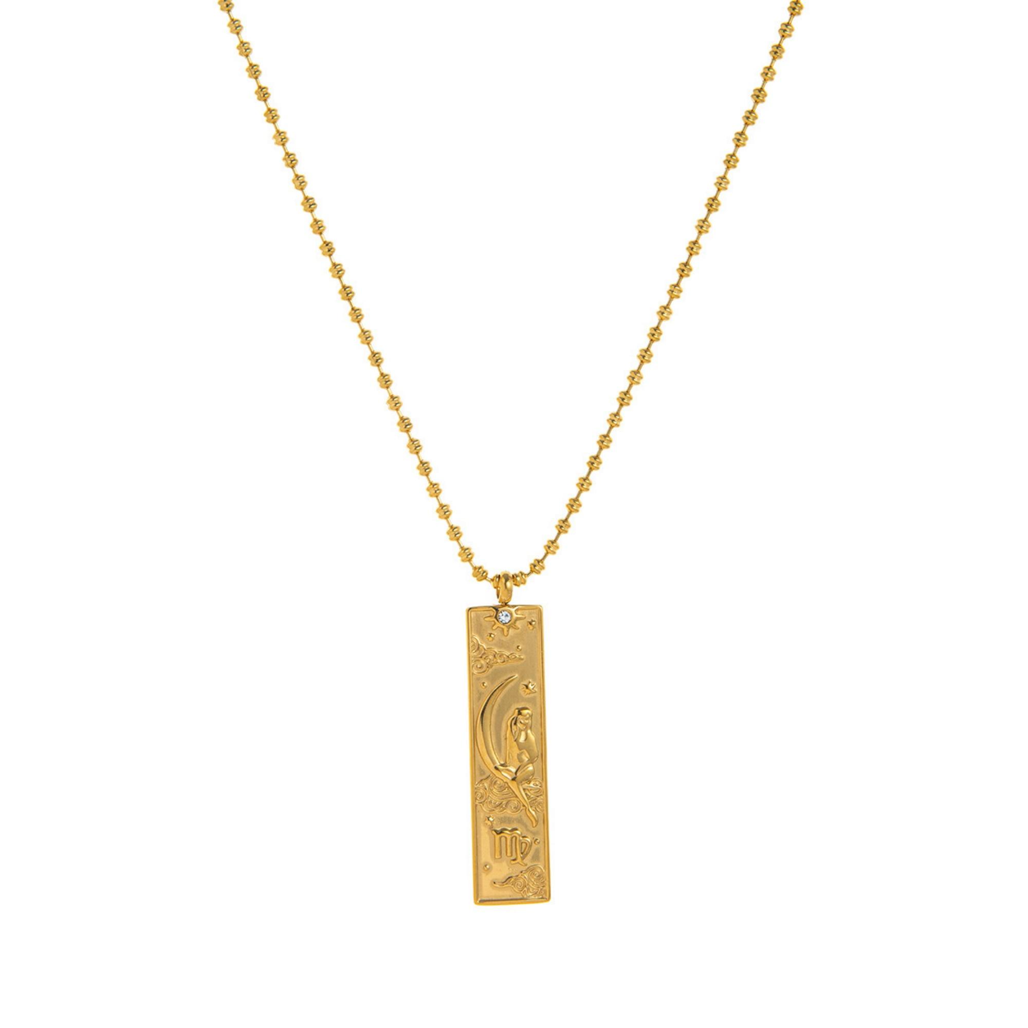 18K gold plated stainless steel personalized zodiac pendant necklace unique jewelry gift suitable for women daily wear