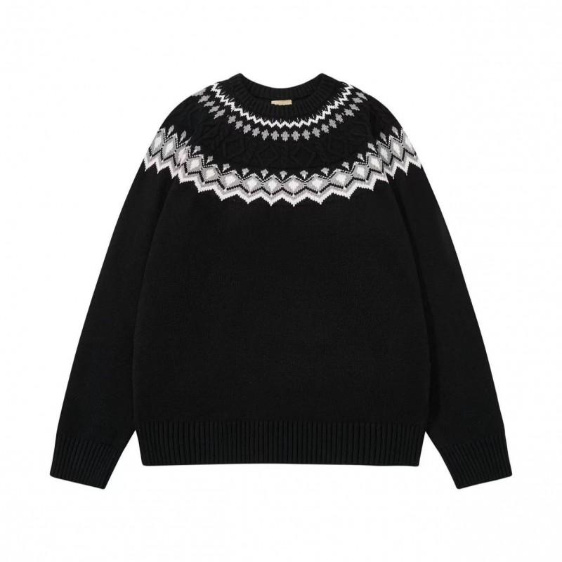 Unisex Retro Fair Isle Knit Sweater Crew Neck Loose Fit Daily Wear Winter Pullover