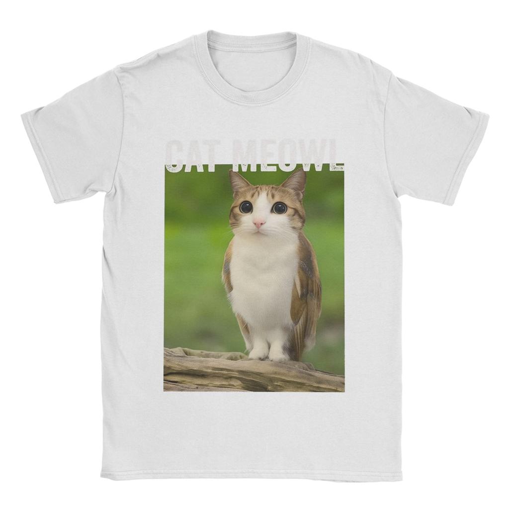 Men's T-Shirt Cat Meowl Funny Cat Owl For Animal Lovers Pure Cotton Tee Shirt Short Sleeve T Shirts Round Neck Clothes Gift Idea