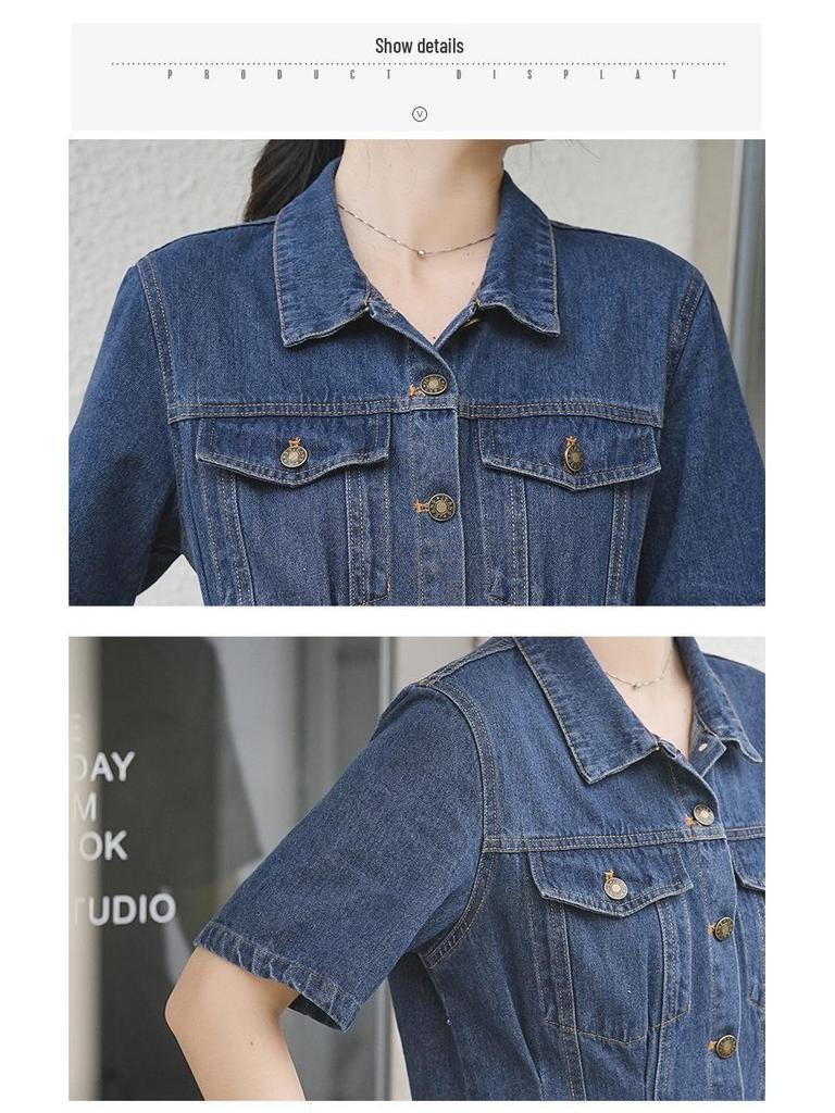 Women's French Retro Polo Dress - Summer 2026 High-End, Waist-Cinched, Slimming Denim Style