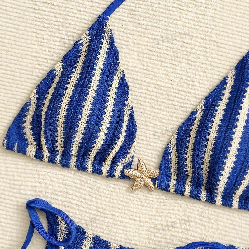 Nuovo Bikini Costume da Bagno Stile Europeo e Americano Donna Costume a Pezzi Separati Pantaloncini a Vita Alta Decorazione con Paillettes Stella Marina Vacanza Spiaggia Nuoto