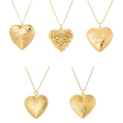 Vintage Heart Locket Necklace With Engraved Floral Designs Adjustable Chain Photo Pendant Jewelry Accessory for Women