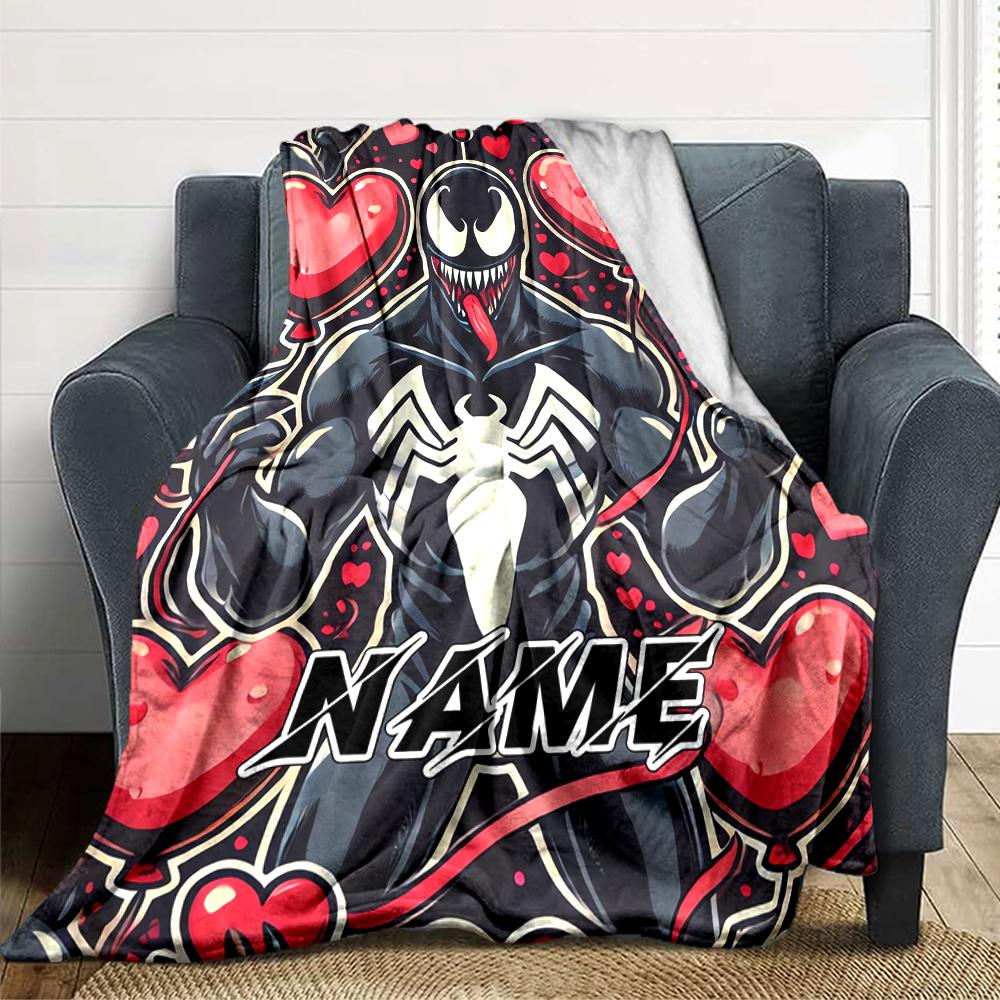 Custom Name "Venom Love Heart Theme" blanket for Couch & Bed, Plush Cozy Fuzzy Blanket Super Soft & Warm Blankets for Fall and Winter. 09084