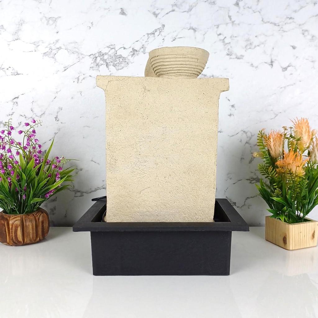 Nirvana Buddha Tischbrunnen mit LED RGB Licht für Heimdeko/Büro/Geschenk/Einweihungsgeschenk/Hochzeitsgeschenk (Beige Stone)
