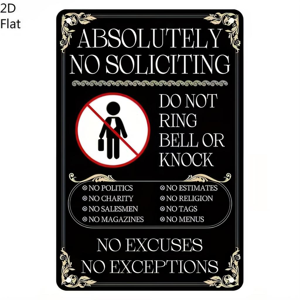 Absolutely No Soliciting Do Not Ring Bell Or Knock Funny Warning Tin Sign Vintage Retro Metal Sign for Front Door Window Gate Ho