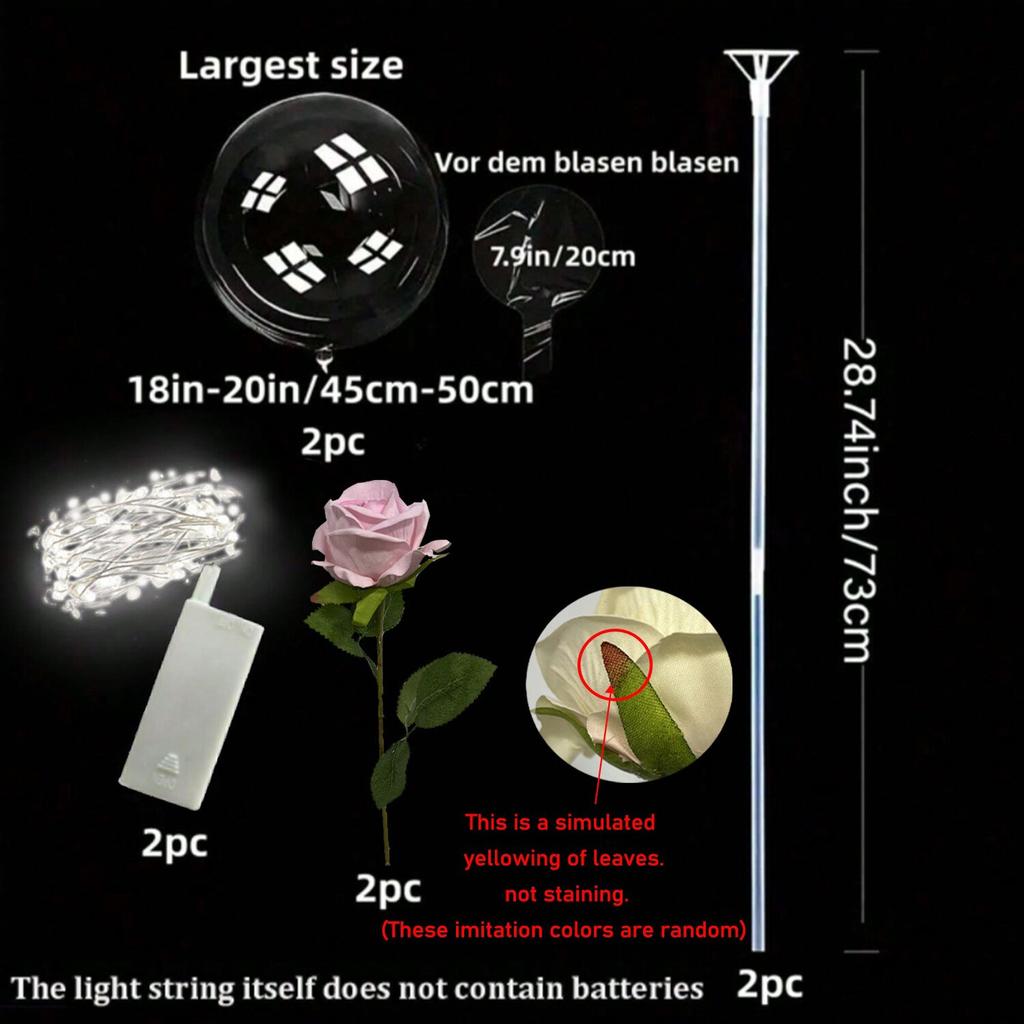 2 Led Light-Emitting Transparent Rose Balloons (Excluding Inner Electricity) Suitable for Wedding, Birthday, Valentine's Day