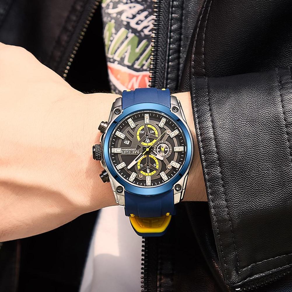 Megir Men Watches Fashion Military Quartz Waterproof Wristwatch Silicone Strap Sport Chronograph Reloj Hombre 2144