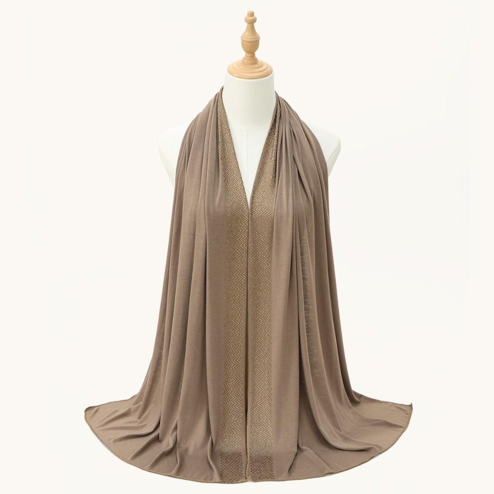 Long Smooth Silk Headscarf Sunscreen Thin Large Shawl Rhinestone Chiffon Hijab Scarf  For Gift