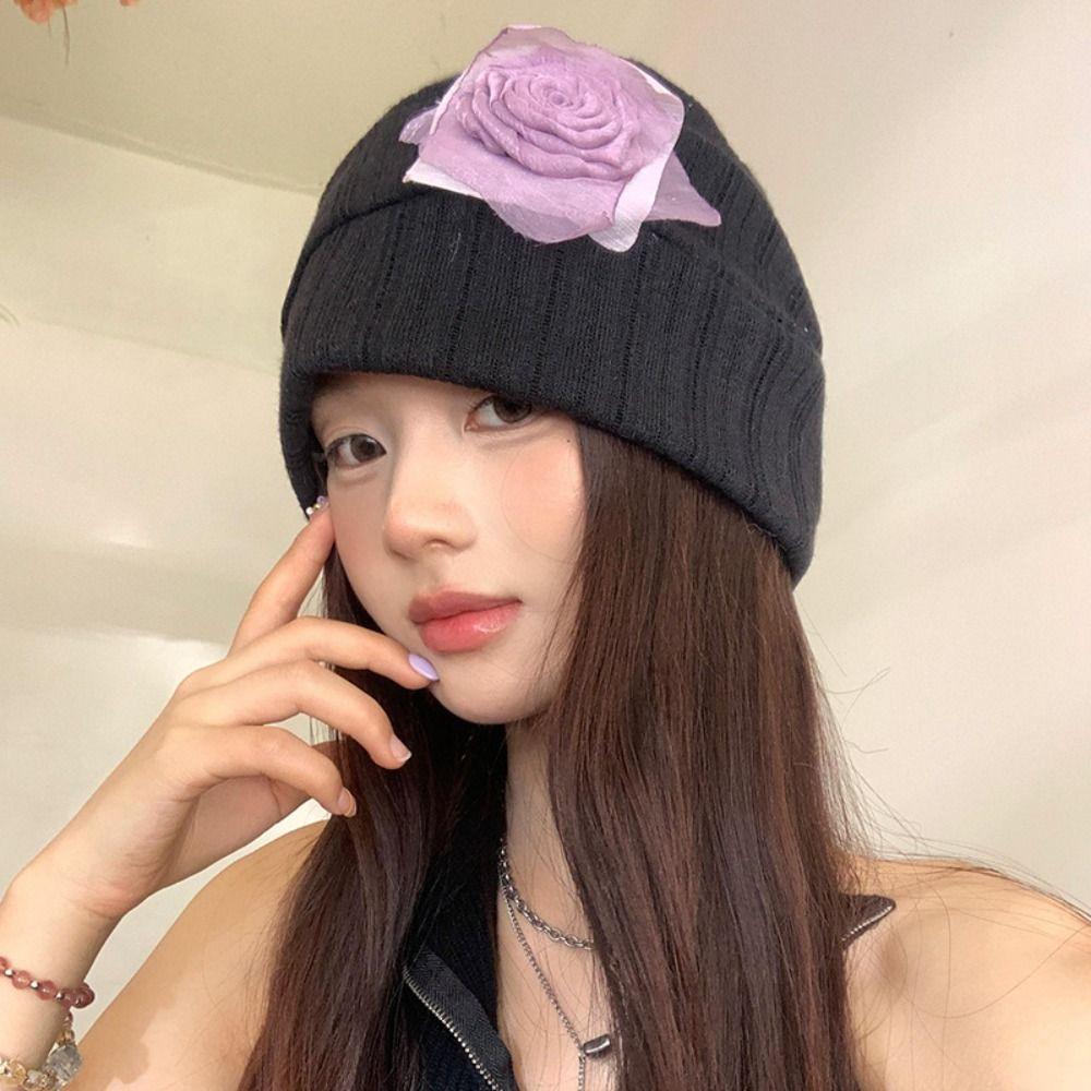 Sweet Hollow Pullover Hat Breathable Knitted Hat Casual Flower Beanies Hat Spicy Girls