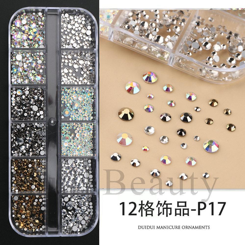 Nail Art Jewelry, Maillard Color Pearl Flat-Bottomed Diamond Steel Ball Diy Nail Jewelry Mixed