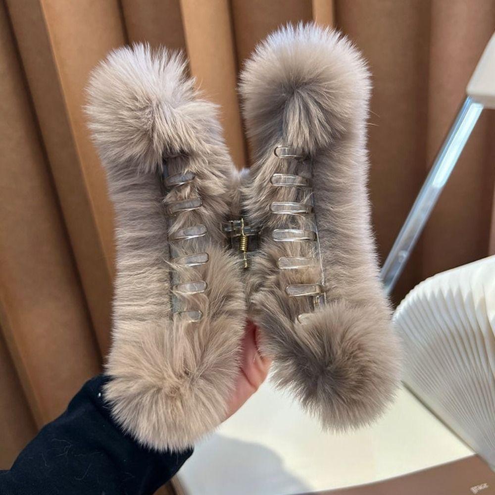 Pure Color Faux Fur Large Hair Clip Leopard Print Winter Hair Accessories Sweet Grasp Clip Girls