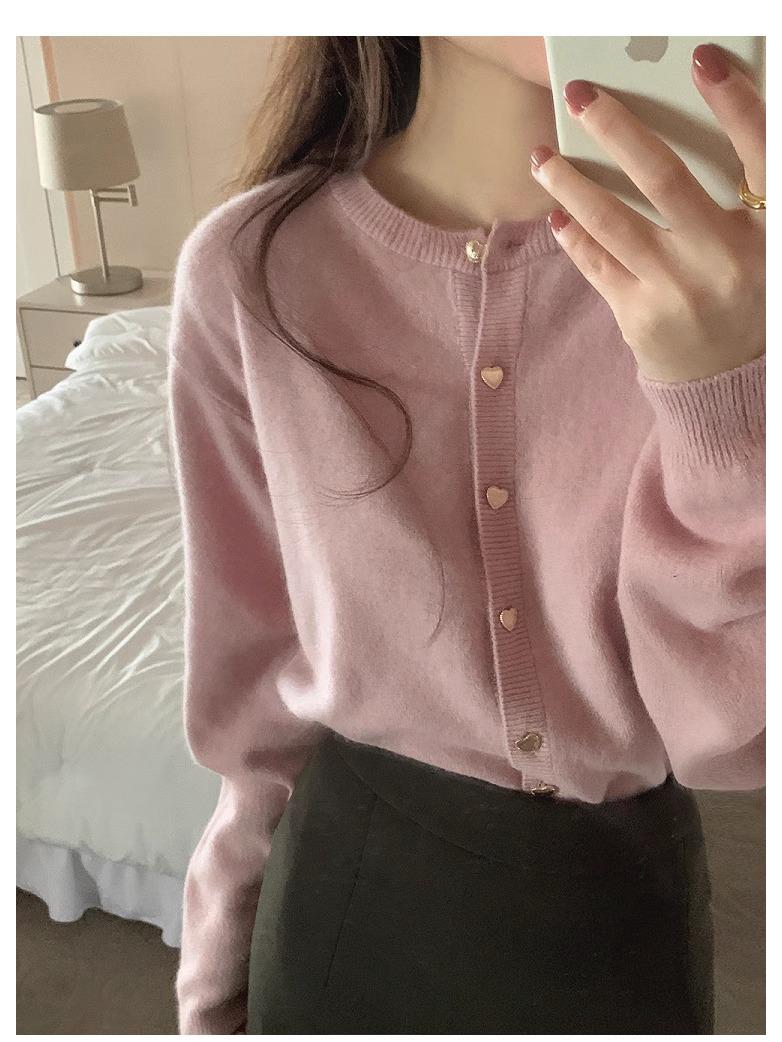 

Women s Pink Heart Button Wool Cardigan: Slimming, Versatile Knit Top for Autumn & Winter Large рожевий