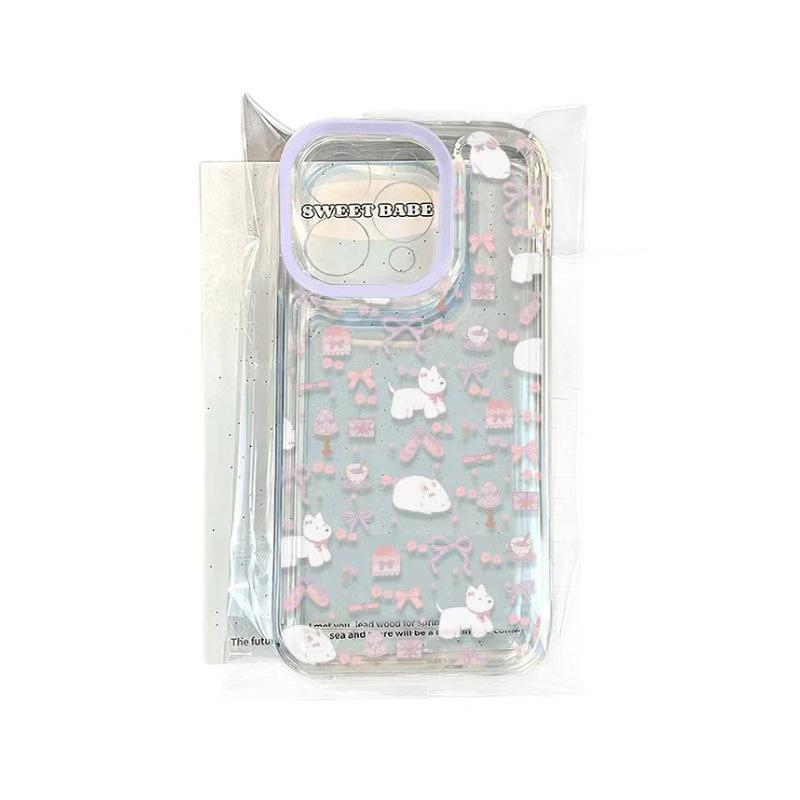 Purple Bow Puppy Case for iPhone 12-16 PRO MAX: Full Coverage, Soft, Drop-Proof