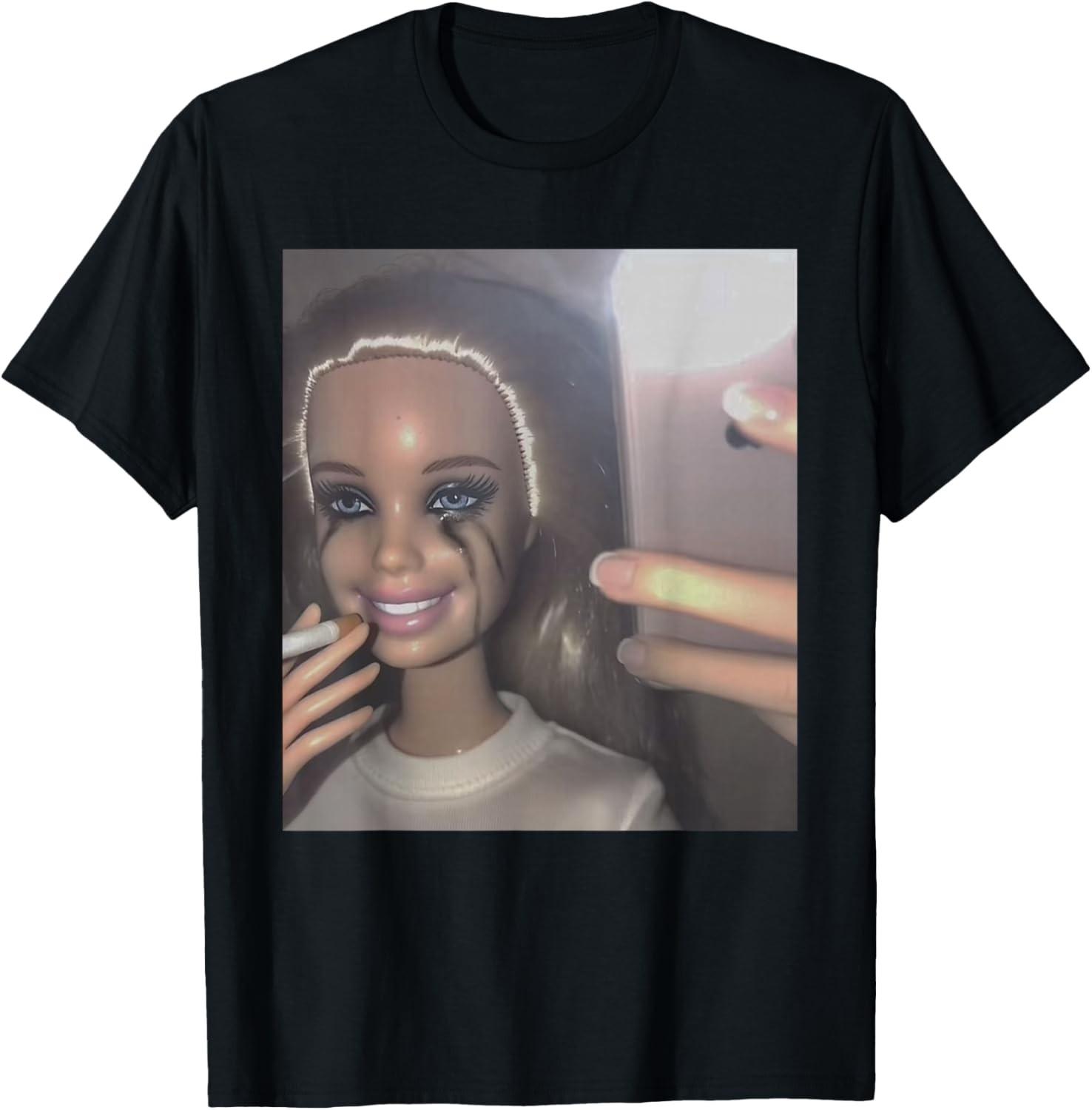 Funny Cry Doll Face Meme Viral Trending Internet Humor Unisex Tee S разноцветный