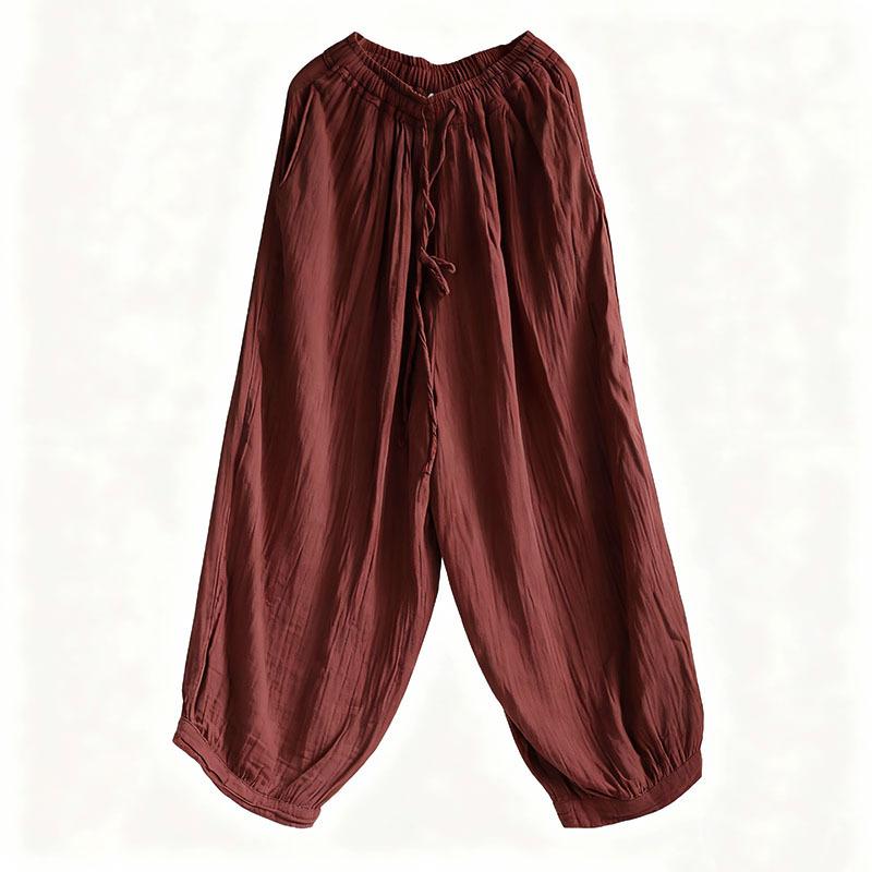 Johnature Pantaloni Larghi Vintage da Donna Primavera Vita Elastica Morbidi Larghi Pantaloni Monocolore Tasche Pantaloni Femminili
