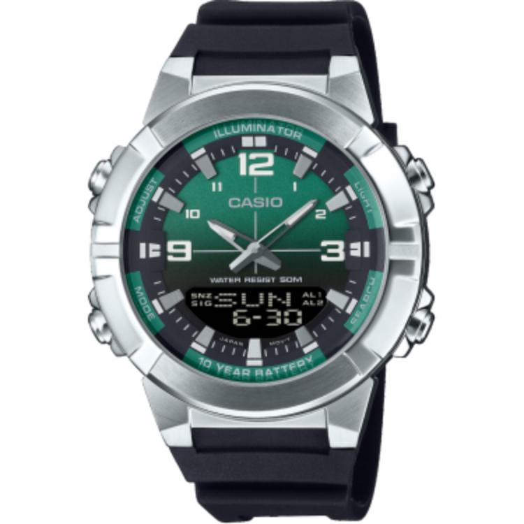CASIO 50m Water Resistant Quartz Movement Resin Strap Watch Unisex Green Dial AMW-870A-3AV Green Dial