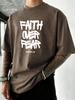 Faith Over Fear Pattern Men Washed T Shirt ONeck Loose Short Sleeves Trendy Cotton Streetwear Casual Breathable TShirt