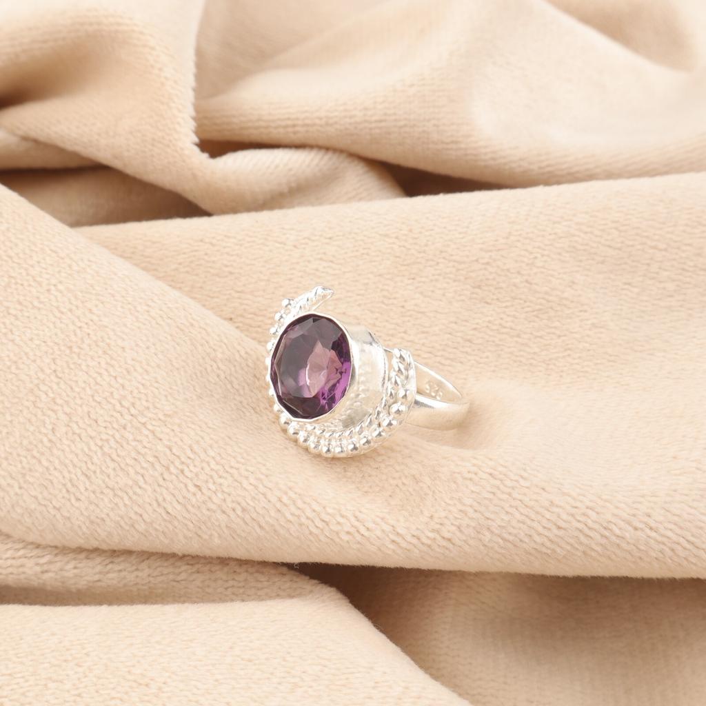 Gemma Ametista Argento Sterling 925 Gioiello Fatto a Mano Pietra Portafortuna di Febbraio Anello RR-48-7