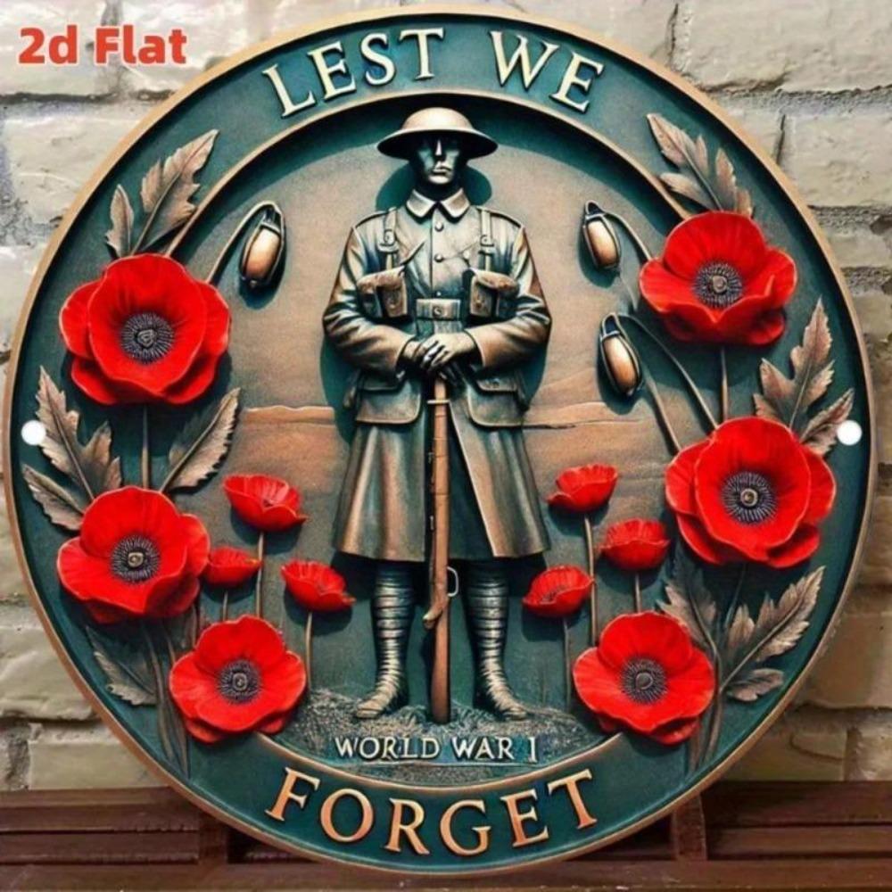 WW1 Memorial Metal Art Vintage Chrysanthemum Soldier Aluminum Wall Decor