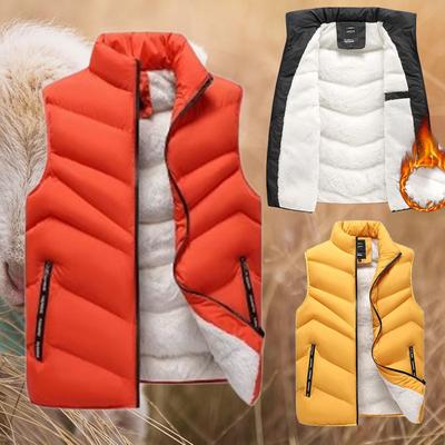 Men's Autumn Winter  Jacket  New Solid Color Fleece  Waistcoats Pocket Sleeveless Parka Loose Padded Vest Jacket