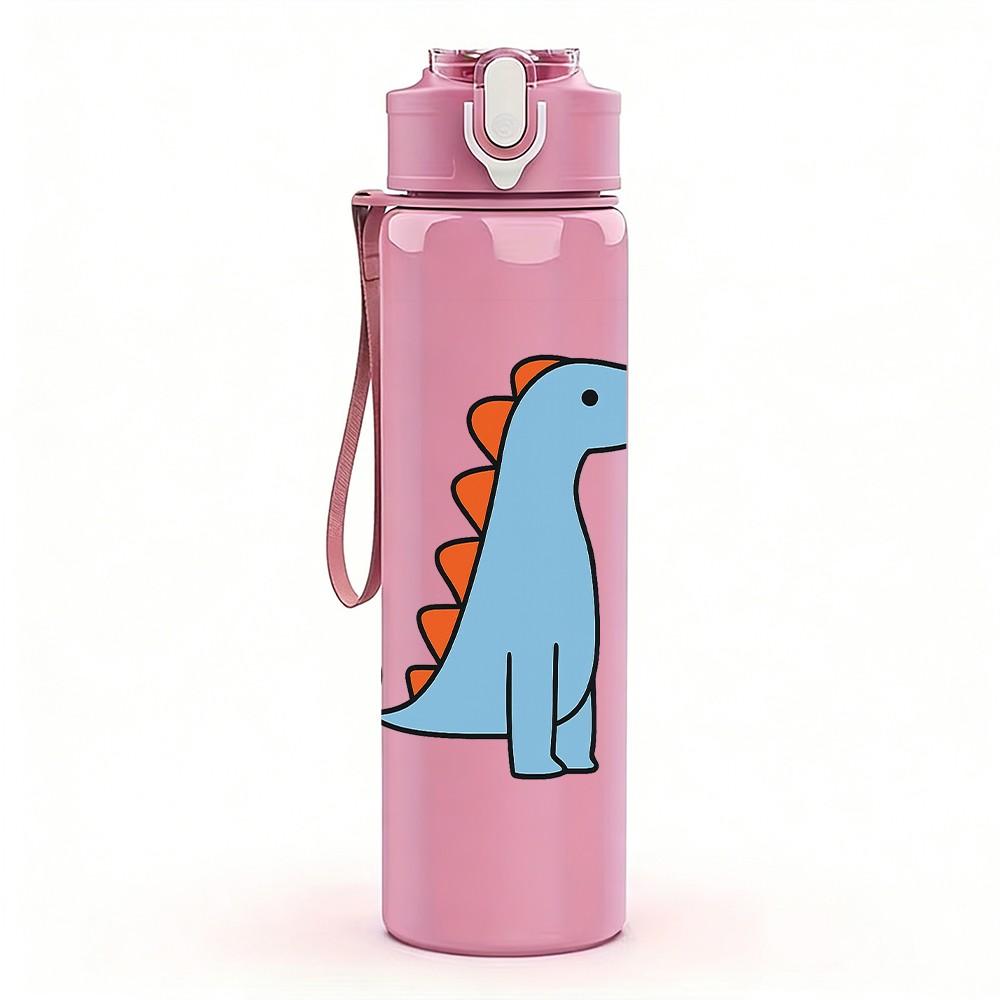 1PC Simple Blue Dinosaur Cartoon 750ml Color Plastic Sports Water Bottle Leakproof Flip Straw Lid Suitable for Sports Office Home Use