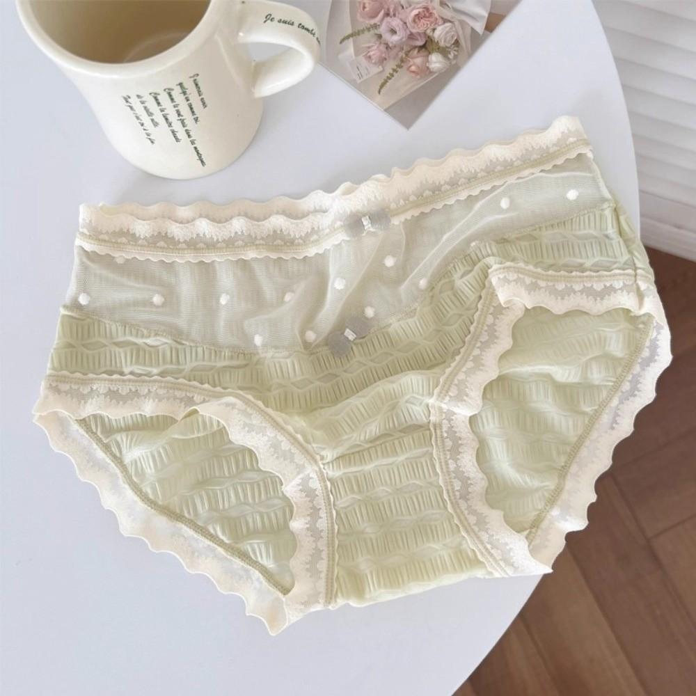 Mid Waist Underwear for Women Bow Mesh Briefs Summer Lace Seamless Panties Female