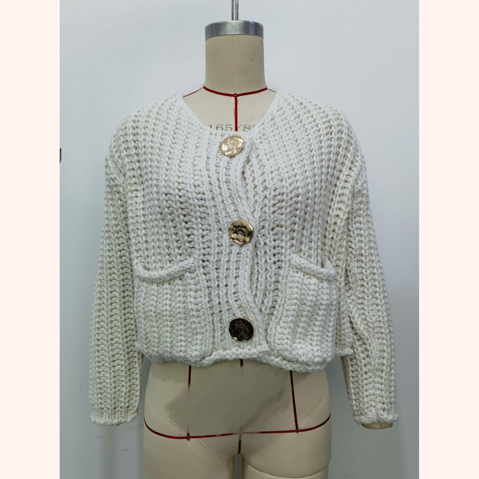 Весенний женский темно-синий вязаный свитер пальто карманы пуговицы женский укороченный кардиган винтажный повседневный стиль XXS белый