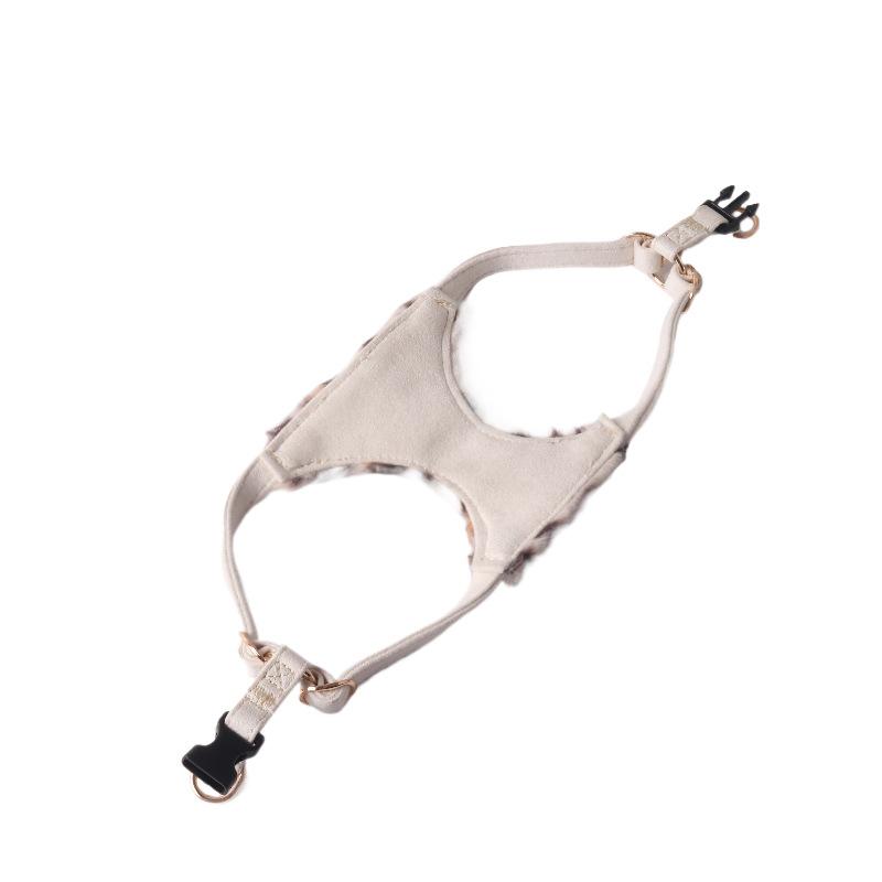 New Arrival Leopard Print Dog Harness & Leash Set - Faux Rabbit Fur Pet Harness Pet Leash with Dual Buckles Safety